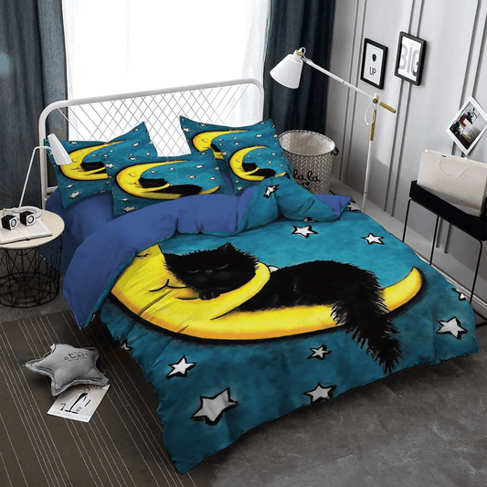 Crescent Moon Soft Duvet Cover Set, Moon King Size Bedding Set, Cat Paw Queen Size Bedding Set, Cat And Moon Bedding Set, Gifts for Moon