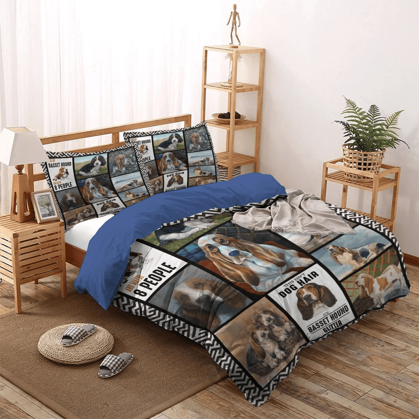 Basset Hound King Size Bedding Set, Dog Basset Hound White Soft Duvet Cover Set, Basset Hound Cute Bedding Set, Gifts for Basset Hound