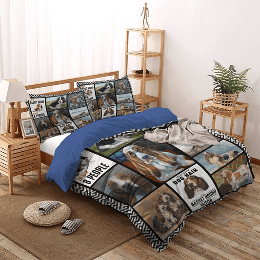 Basset Hound King Size Bedding Set, Dog Basset Hound White Soft Duvet Cover Set, Basset Hound Cute Bedding Set, Gifts for Basset Hound
