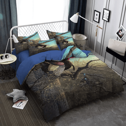 Funny Hunting Soft Duvet Cover Set, Huntings Queen Size Bedding Set, Turkey Hunting Bedding Set, Gifts for Turkey