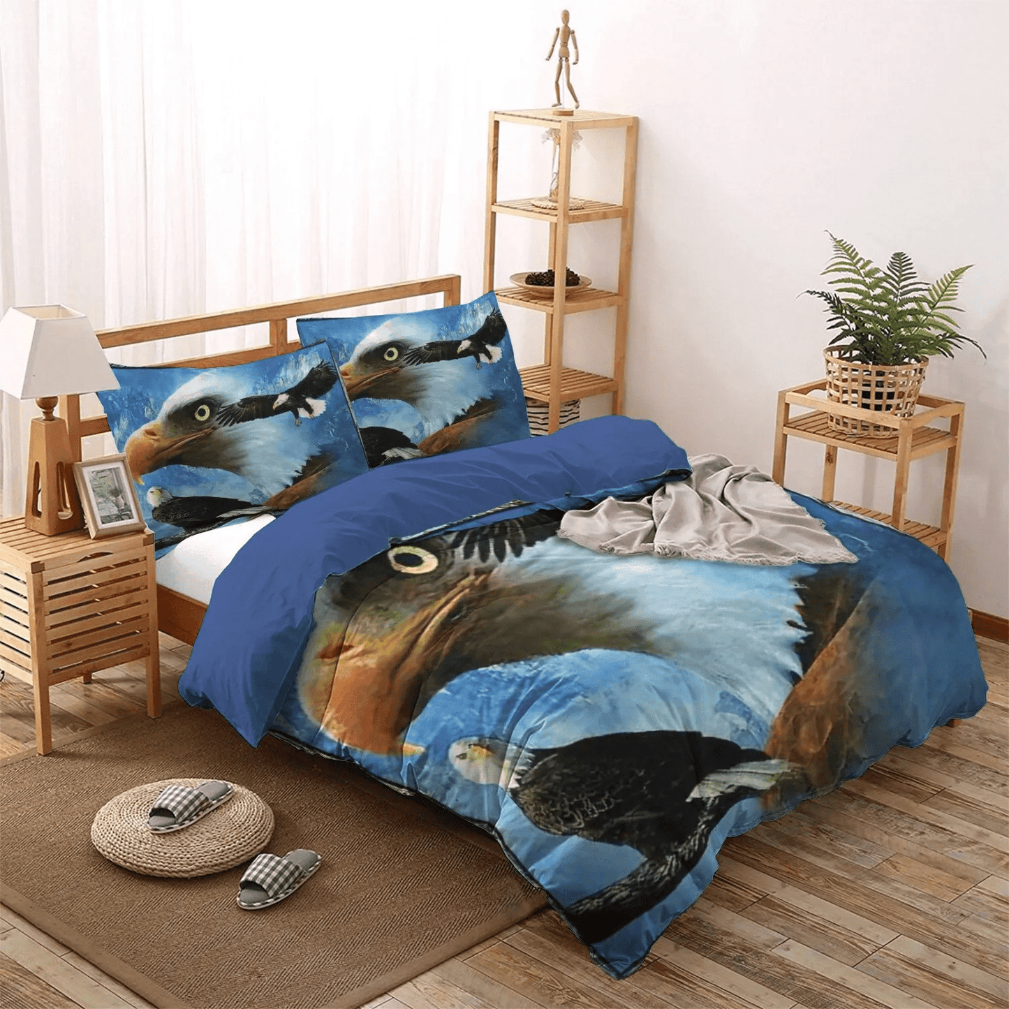 Blue Cat Lodge Soft Duvet Cover Set, Where Eagles Dare Bedding set, Eagle Queen Size Bedding Set, Lodge Eagle Bedding Set, Gifts for Eagle