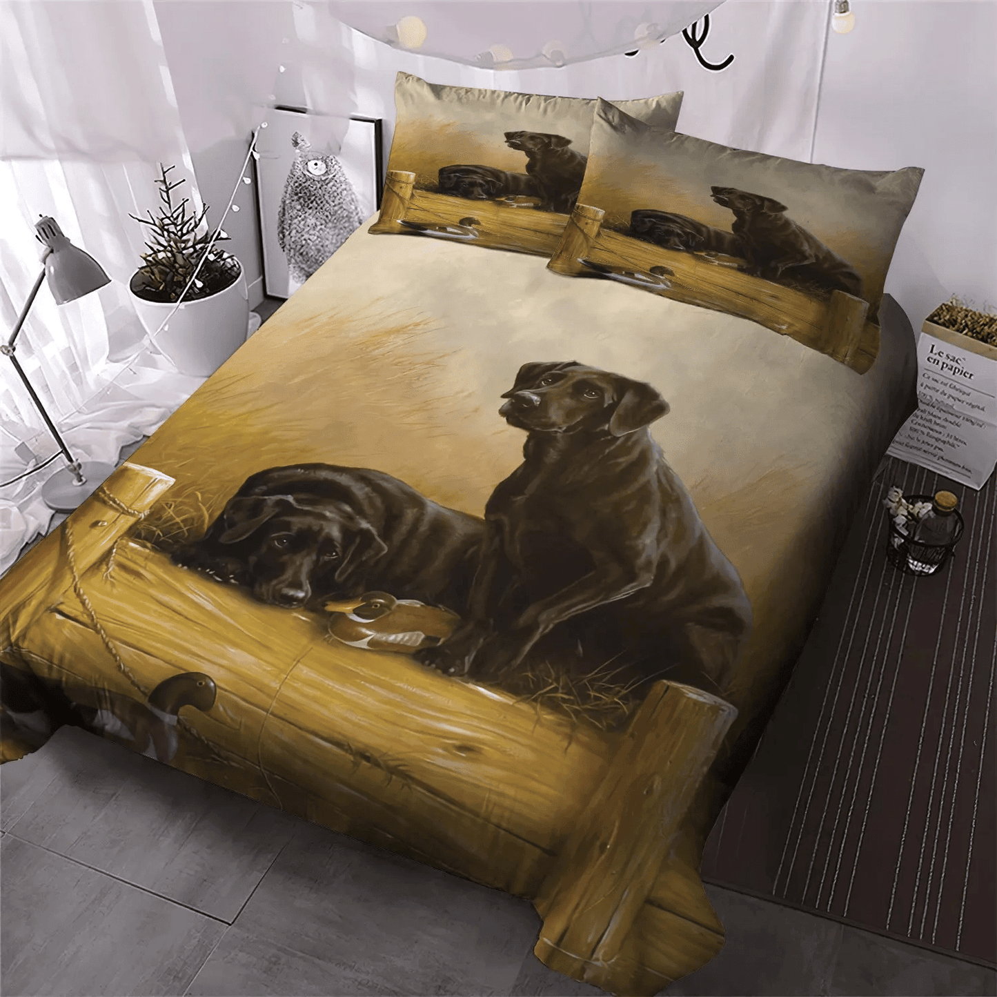 Chibi Dog Chibi Dog Chibi Dog Chibi Dog Soft Duvet Cover Set, Black Lab Hunting Dogs Bedding Set, Gifts for Hunting