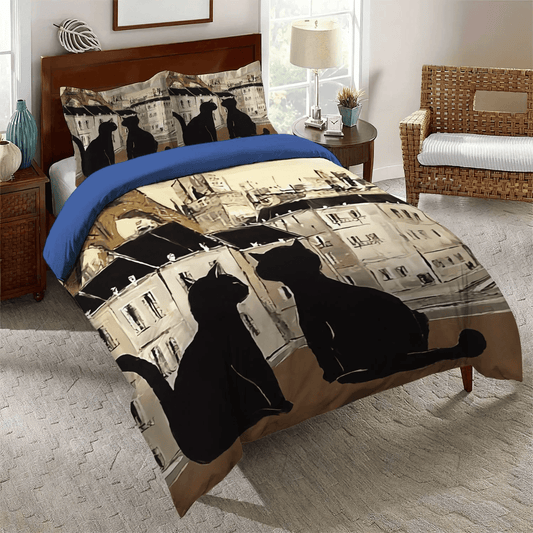 Halloween Black Cat Spiral Soft Duvet Cover Set, Black Cat Nsn Transparent Bedding set, Black Cat Bedding Set, Gifts for Black Cat