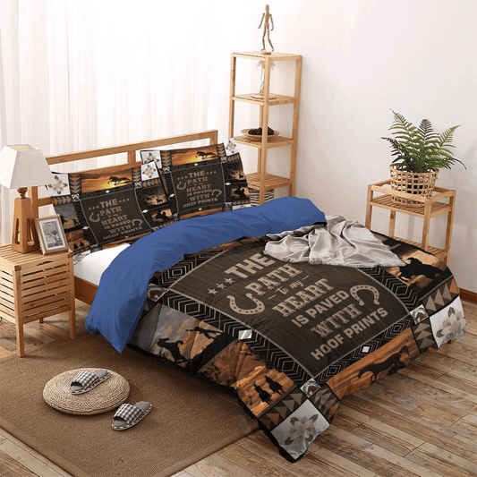 Golden Cowboys Soft Duvet Cover Set, Horse Running Bedding set, Horse Cowboy Sunset Bedding Set, Gifts for Sunset