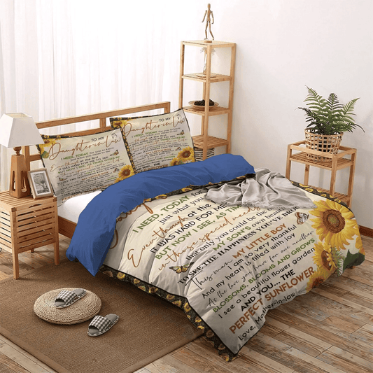 Personalized 3-piece Duvet Cover Bedding Set  Mother Queen Size Bedding Set, Daughter Bedding set, Mother In Law To My Daughter In Law You The Perfect Sunflower Bedding Set, Gifts for Mother