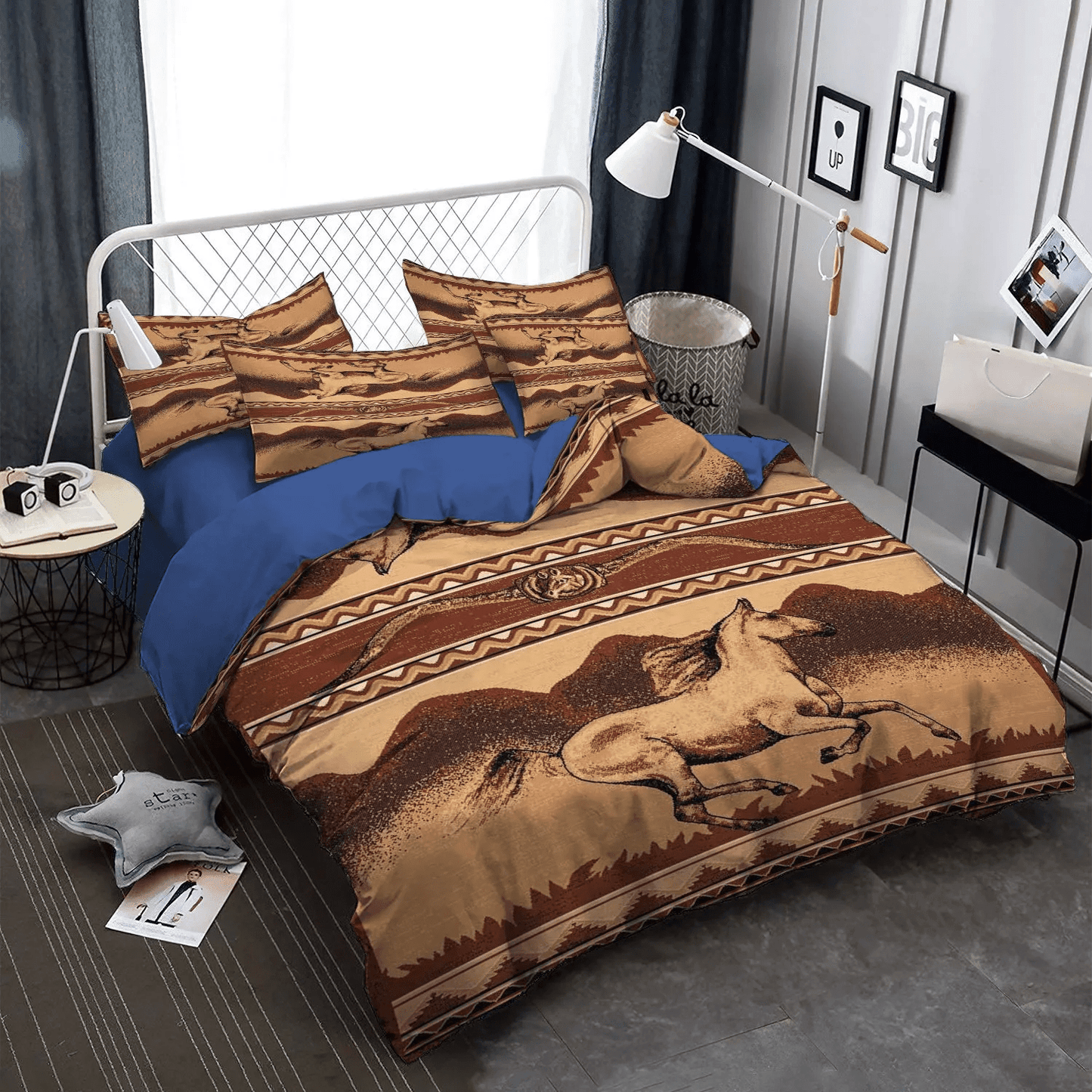 Abstract Horse Soft Duvet Cover Set, Galloping Horse Queen Size Bedding Set, Horse In Motion Bed Sheets, Gifts for Horse