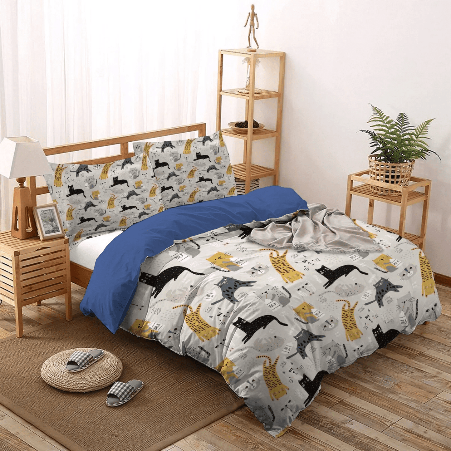 Cat Paw Bedding set, Cat Tracks King Size Bedding Set, Cat Soft Duvet Cover Set, Cute Cats PTS Bedding Set, Gifts for Cat