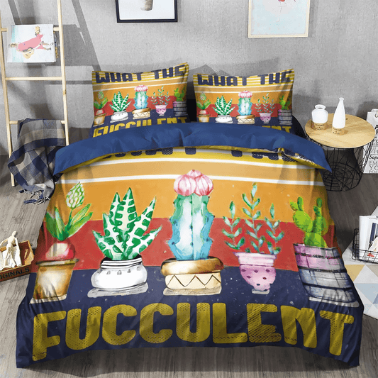 Funny Cactus Queen Size Bedding Set, Catcus Funny Cat Bedding set, Cactus Soft Duvet Cover Set, Cactus Bedding Set, Gifts for Cactus
