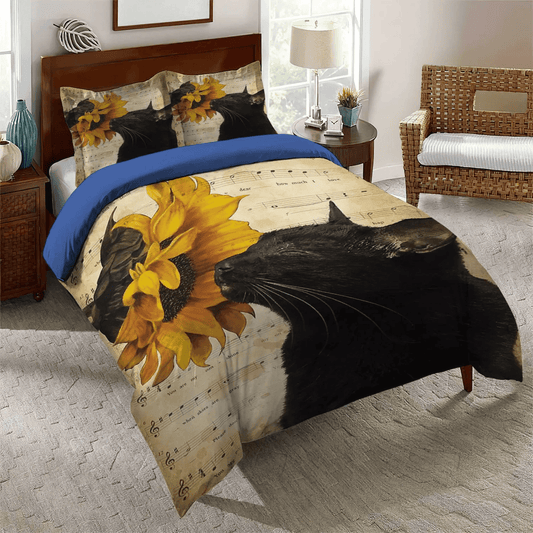 Personalized 3-piece Duvet Cover Bedding Set  Black Cat Foals Queen Size Bedding Set, Halloween Black Cat Spiral King Size Bedding Set, Black Cat Bedding Set, Gifts for Black Cat