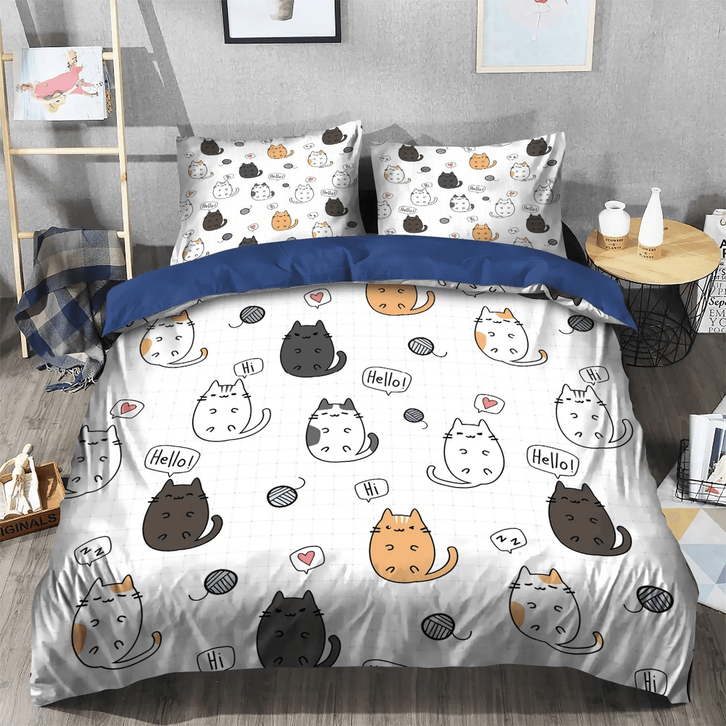 Cat Tracks Queen Size Bedding Set, Cat Paw Bedding set, Cat Soft Duvet Cover Set, Cute Cats Bedding Set, Gifts for Cat