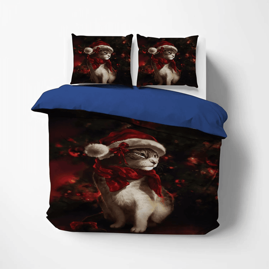 Christmass Soft Duvet Cover Set, Cat Paw King Size Bedding Set, Cat Bedding set, Christmas Cat LTTL Bedding Set, Gifts for Cat