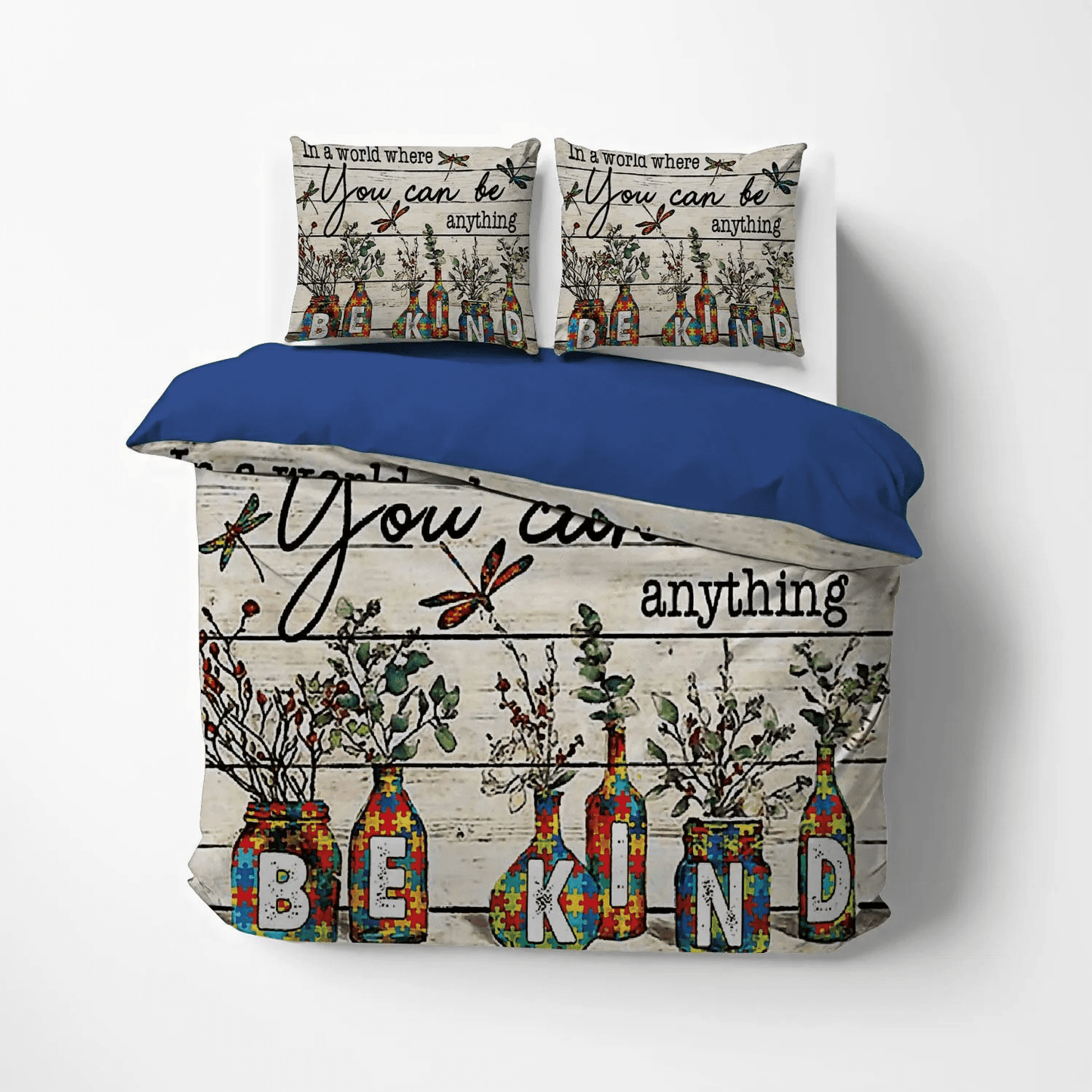 Autism Awareness Queen Size Bedding Set, Autism Lips Soft Duvet Cover Set, Autism Mom Bedding set, Autism Kind Bedding Set, Gifts for Autism