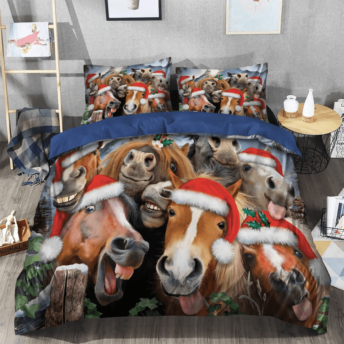 Abstract Horse Queen Size Bedding Set, Horse In Motion Soft Duvet Cover Set, Horse Funny Best Friends Bedding Set, Gifts for Best Friends