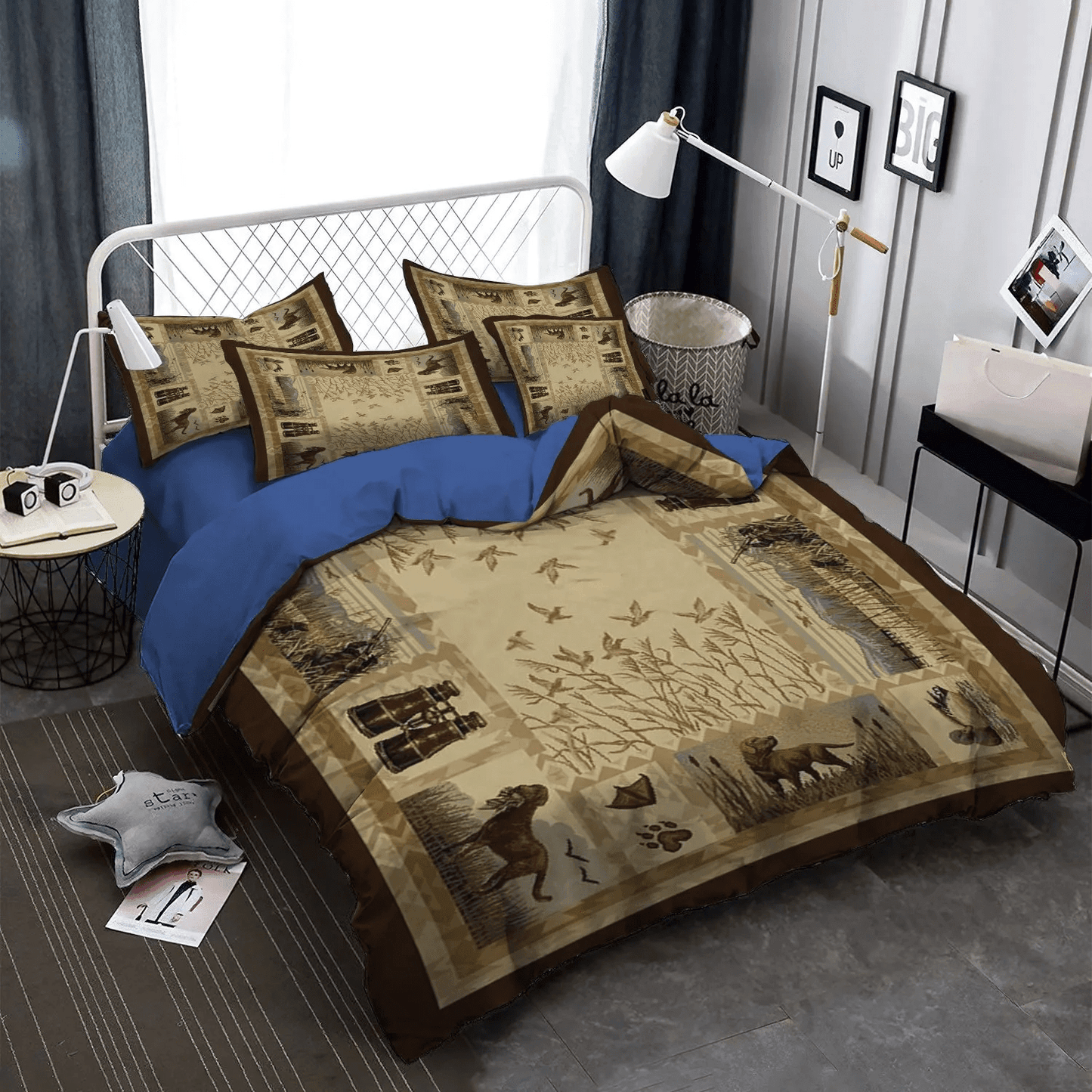 American Flag Deer Hunting Queen Size Bedding Set, Funny Hunting Soft Duvet Cover Set, Hunting Bedding set, Cabin Hunting Bedding Set, Gifts for cabin