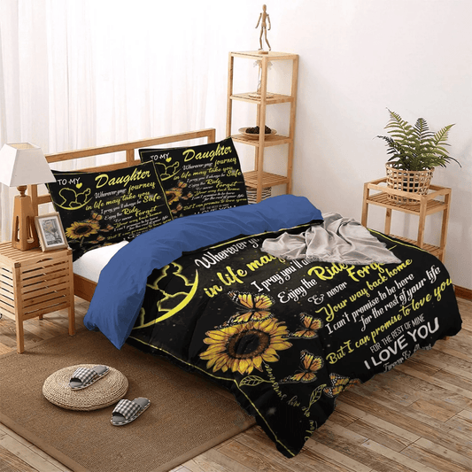 Personalized 3-piece Duvet Cover Bedding Set  Mother Mother Band Queen Size Bedding Set, To My Daughter Butterfly Sunflower Love Your Mother Bedding Set, Gifts for Daughter