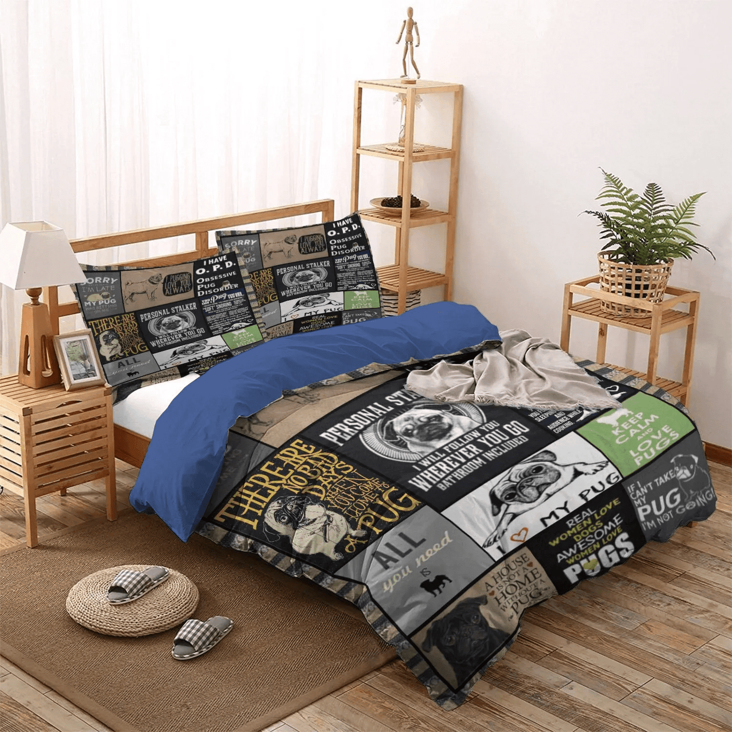 Cute Pug Soft Duvet Cover Set, Funny Pug Dog King Size Bedding Set, Pug Queen Size Bedding Set, Pug Lover Bedding set, Pug Bedding Set, Gifts for Pug