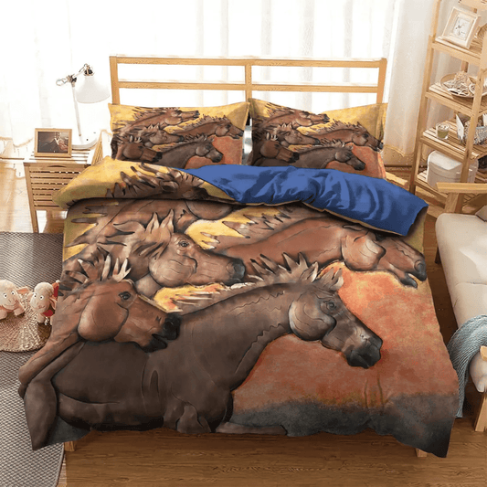 Galloping Horse Soft Duvet Cover Set, Horse Bedding set, Colorful Horse Queen Size Bedding Set, Horse Horses Bedding Set, Gifts for Horse