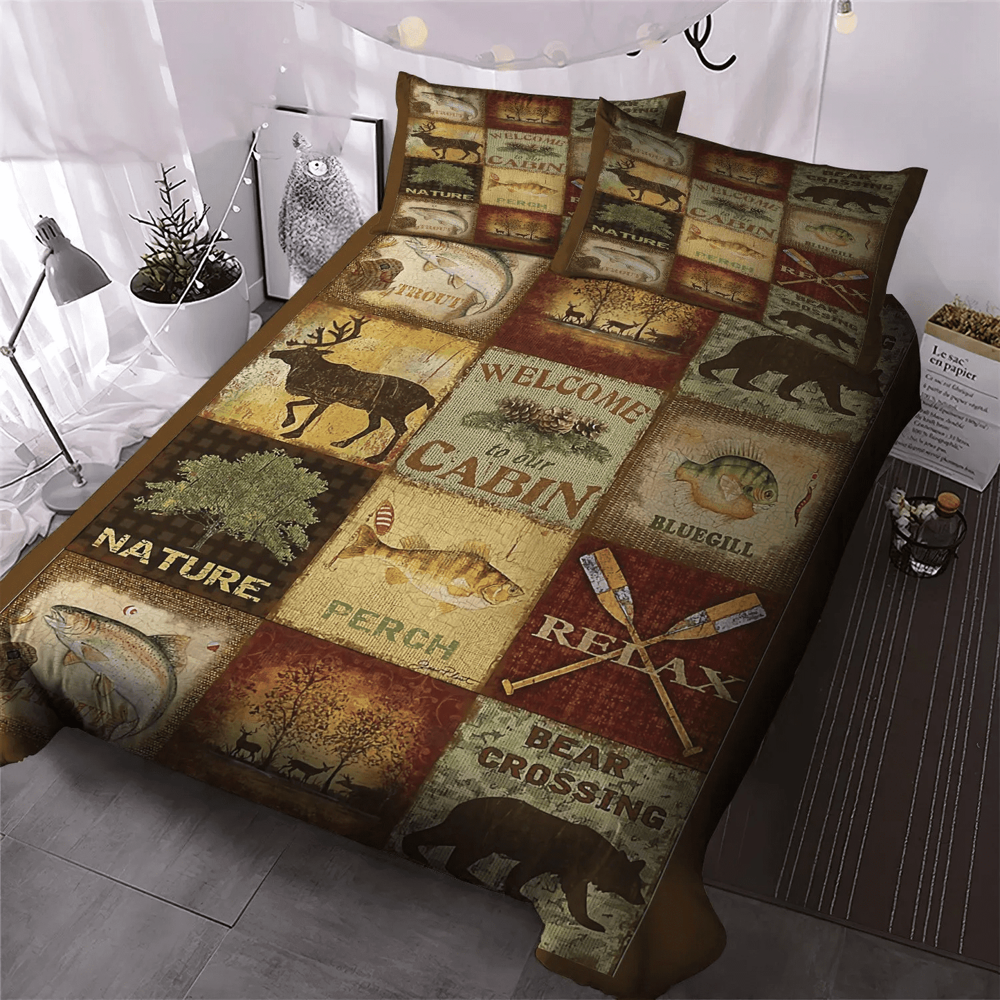 Blue Cat Lodge Bedding set, Live Love Lodge Queen Size Bedding Set, Cabin Soft Duvet Cover Set, Wild Call Lodge Cabin Bedding Set, Gifts for Lodge