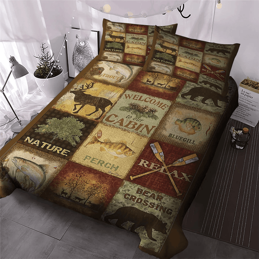 Blue Cat Lodge Bedding set, Live Love Lodge Queen Size Bedding Set, Cabin Soft Duvet Cover Set, Wild Call Lodge Cabin Bedding Set, Gifts for Lodge