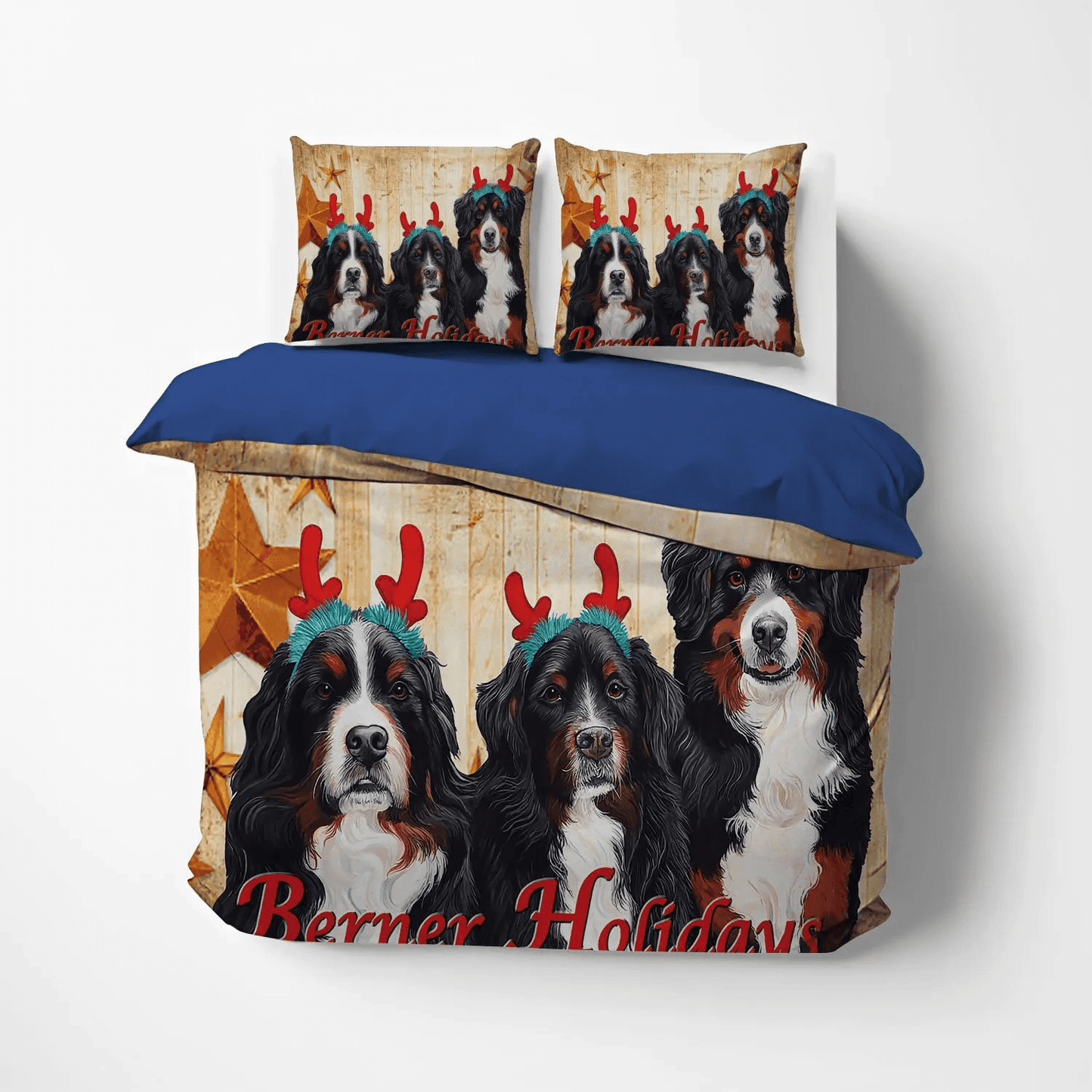 Bernese Mountain Dog Red Unique Soft Duvet Cover Set, Bernese Mountain Dog Bernese Holiday Bedding Set, Gifts for Dog