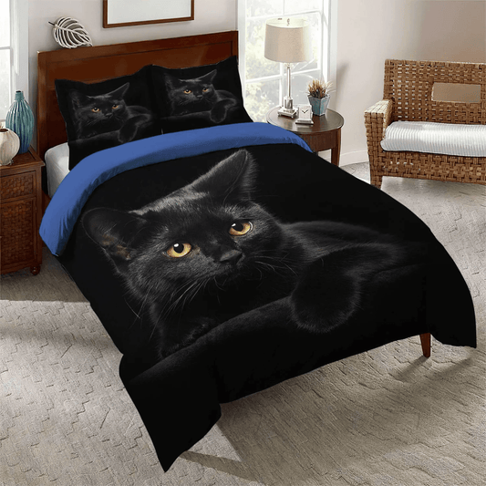 Personalized 3-piece Duvet Cover Bedding Set Halloween Black Cat Spiral Bedding set, Black Cat Nsn Transparent Queen Size Bedding Set, Black Cat Bedding Set, Gifts for Black Cat