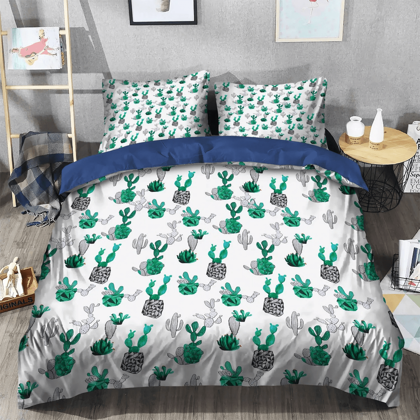 Catcus Funny Cat Queen Size Bedding Set, Funny Cactus King Size Bedding Set, Cactus Pun Soft Duvet Cover Set, Cactus Bedding Set, Gifts for Cactus