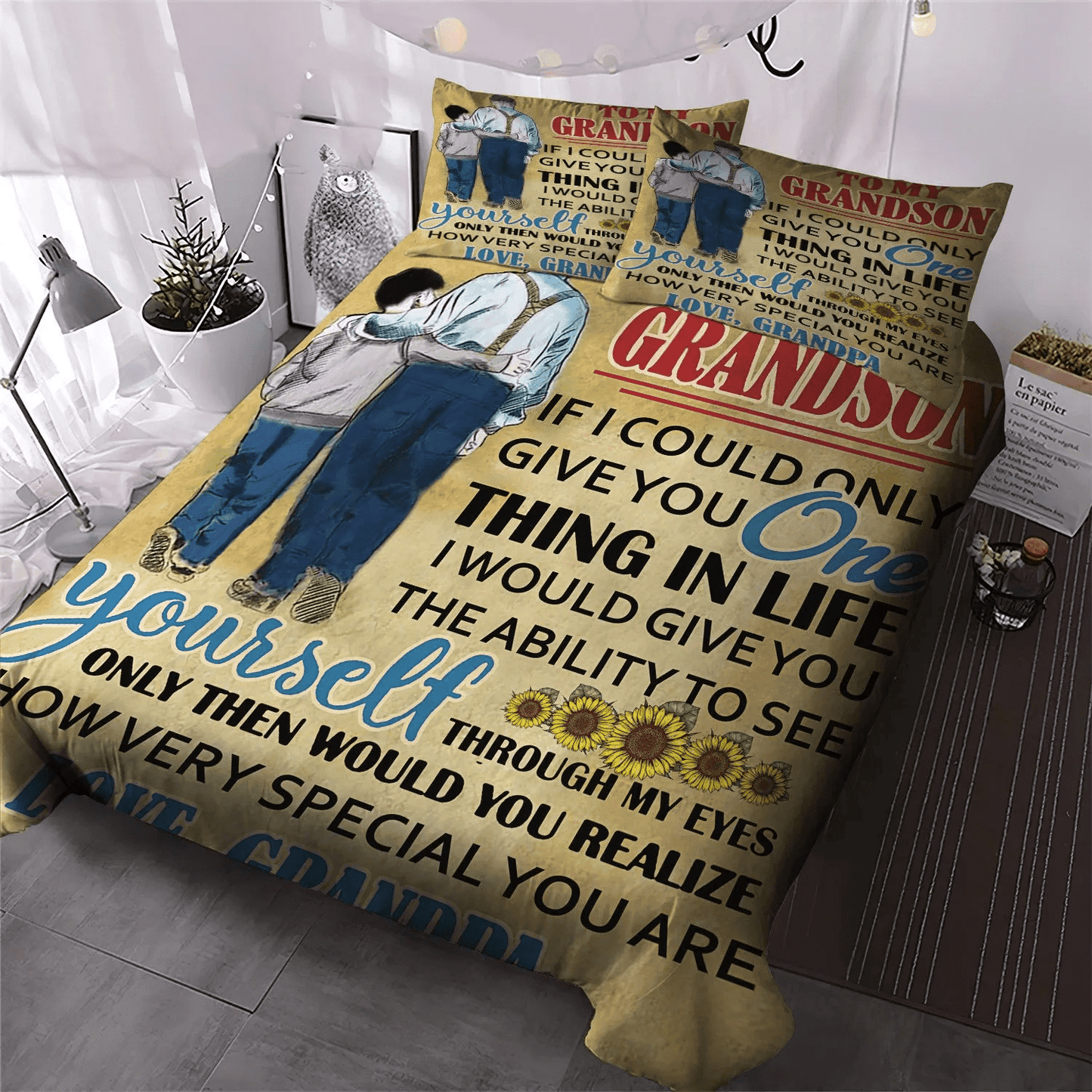 Grandson Musician Bedding set, Grandson Wordmark Soft Duvet Cover Set, From Grandpa To Grandson Bedding Set, Gifts for Grandson