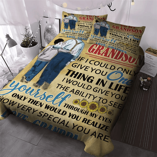 Grandson Musician Bedding set, Grandson Wordmark Soft Duvet Cover Set, From Grandpa To Grandson Bedding Set, Gifts for Grandson