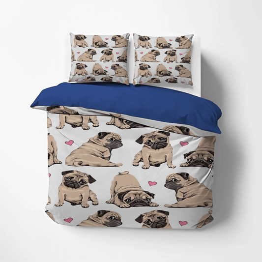 Funny Pug Dog Queen Size Bedding Set, Cute Pug King Size Bedding Set, Pug Bedding set, Pug Lover Soft Duvet Cover Set, Pug Bedding Set, Gifts for Pug
