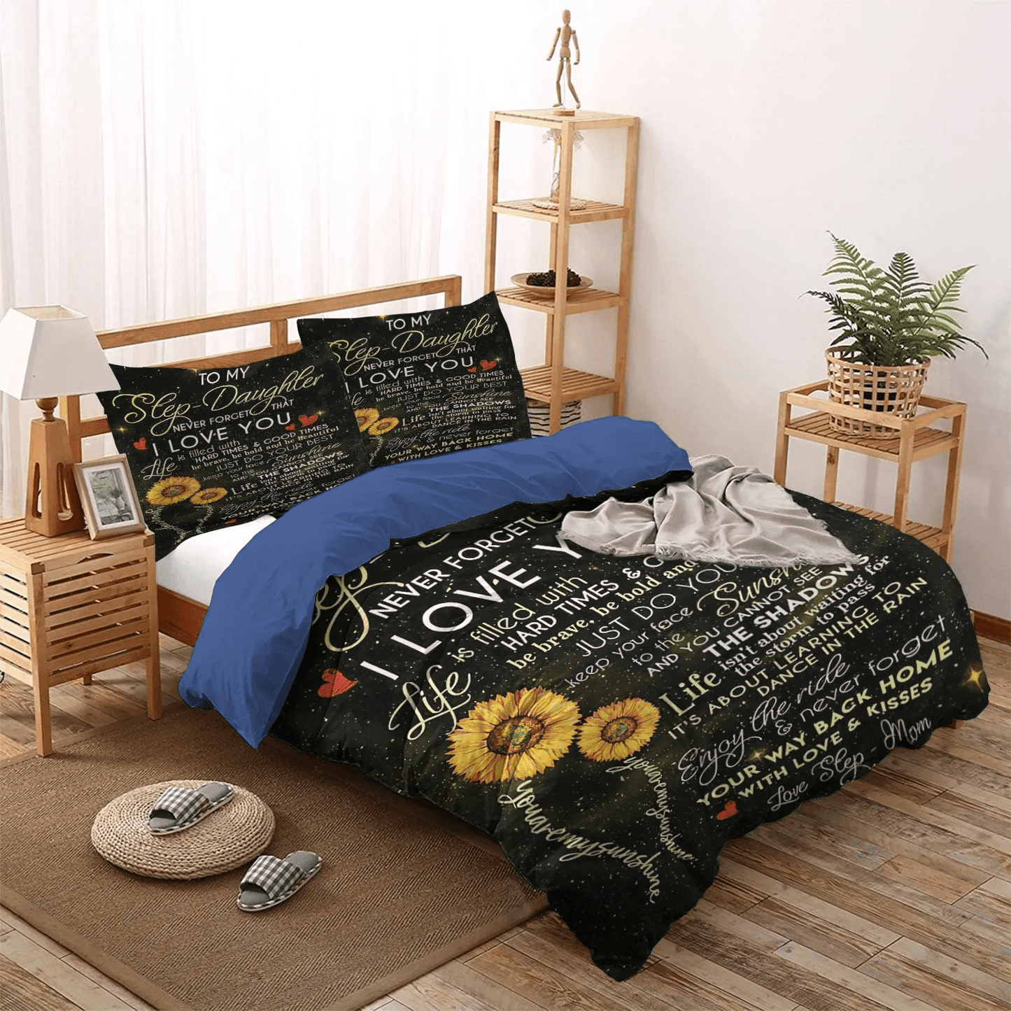 Personalized 3-piece Duvet Cover Bedding Set Mother King Size Bedding Set, Daughters Bedding set, Sunflower Step Daughter Step Mom My Only Sunshine Bedding Set, Gifts for Mother