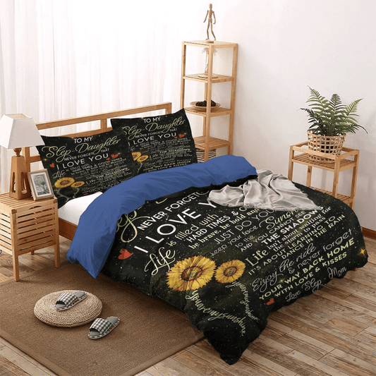 Personalized 3-piece Duvet Cover Bedding Set Mother King Size Bedding Set, Daughters Bedding set, Sunflower Step Daughter Step Mom My Only Sunshine Bedding Set, Gifts for Mother