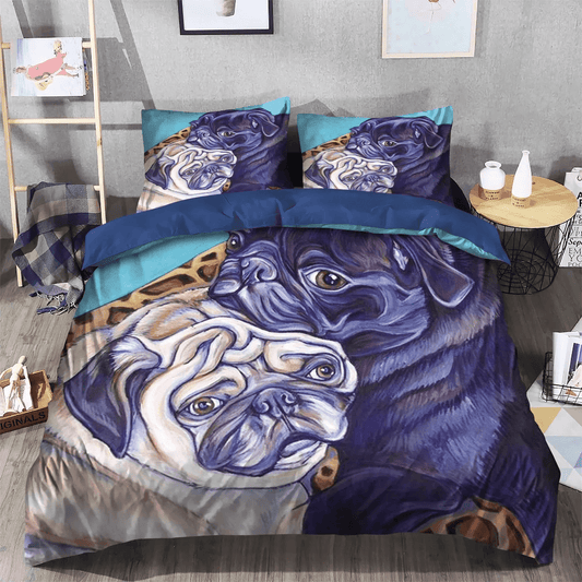 Funny Pug Dog Queen Size Bedding Set, Pug Lover Soft Duvet Cover Set, Pug King Size Bedding Set, Cute Pug Bedding set, Pug Bedding Set, Gifts for Pug