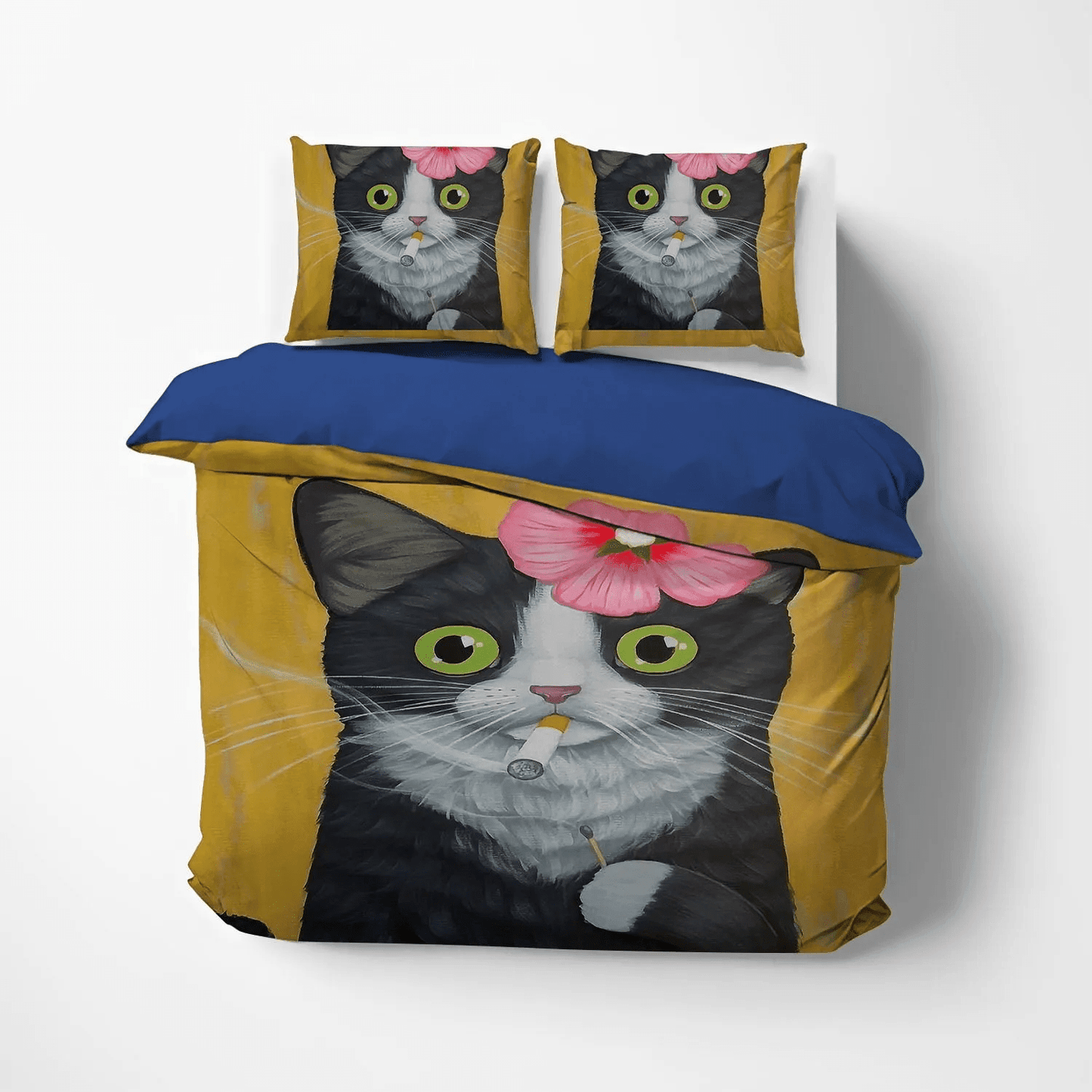 Cat Tracks Bedding set, Cat Queen Size Bedding Set, Cat Paw Soft Duvet Cover Set, Yellow Cat NHM Bedding Set, Gifts for Cat