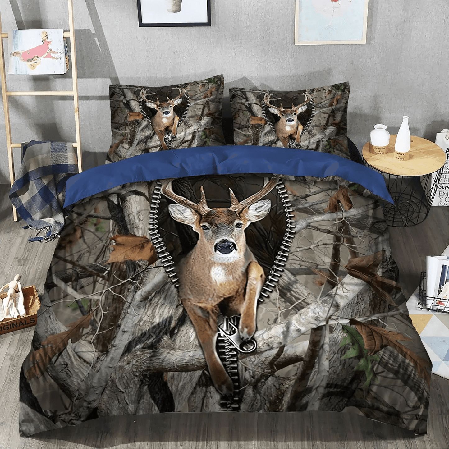 American Flag Deer Hunting Soft Duvet Cover Set, A Righteous Man Goes Hunting Bedding set, Hunting Bedding Set, Gifts for Hunting