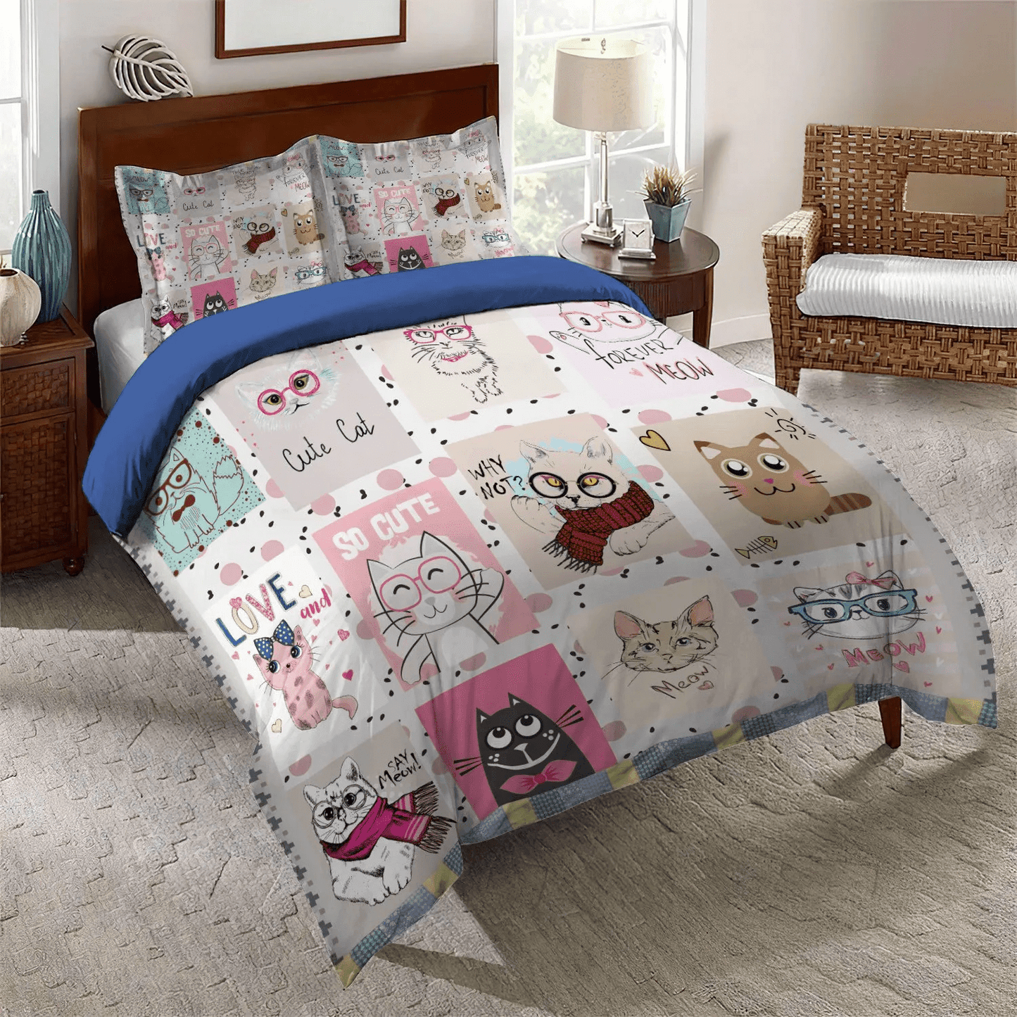Cat Paw Soft Duvet Cover Set, Cat Tracks Bedding set, Cat King Size Bedding Set, So Cute Cat Bedding Set, Gifts for Cat