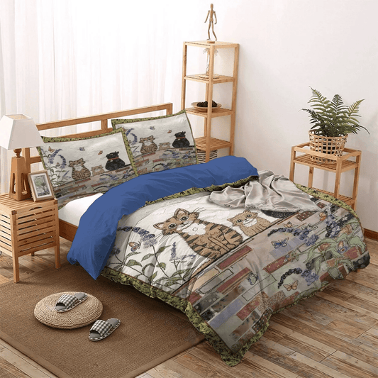 Cat Paw King Size Bedding Set, Cat Tracks Soft Duvet Cover Set, Cat Queen Size Bedding Set, Cat Bedding Set, Gifts for Cat