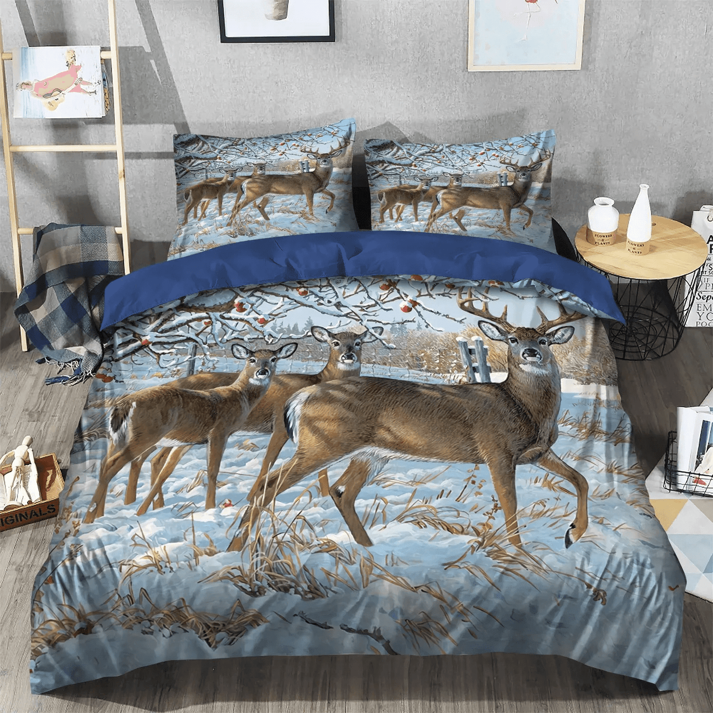 American Flag Deer Hunting Soft Duvet Cover Set, Deer Lover Bedding set, Deer Hunting Walking SK Bedding Set, Gifts for Deer