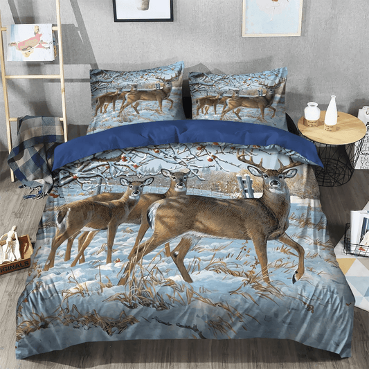 American Flag Deer Hunting Soft Duvet Cover Set, Deer Lover Bedding set, Deer Hunting Walking SK Bedding Set, Gifts for Deer