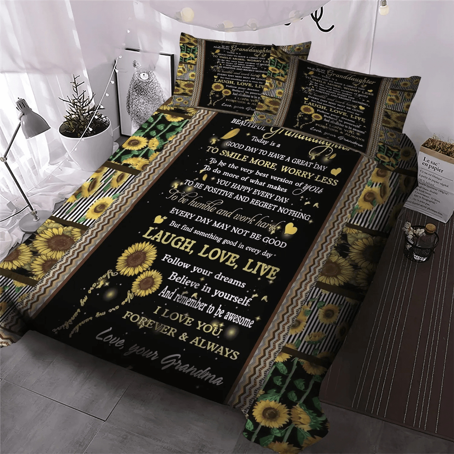 Personalized 3-piece Duvet Cover Bedding Set  Granddaughter King Size Bedding Set, Grandmother Queen Size Bedding Set, Sunflower Grandma To Granddaughter Bedding Set, Gifts for Grandmother