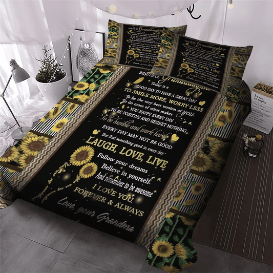 Personalized 3-piece Duvet Cover Bedding Set  Granddaughter King Size Bedding Set, Grandmother Queen Size Bedding Set, Sunflower Grandma To Granddaughter Bedding Set, Gifts for Grandmother