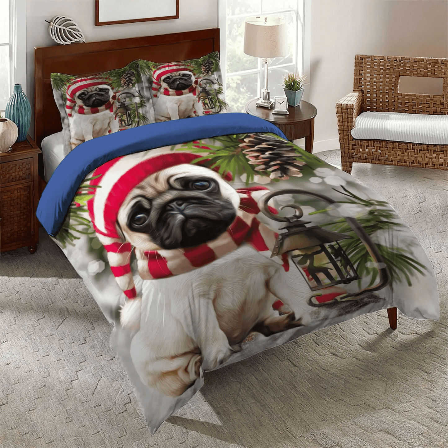 Cute Pug Soft Duvet Cover Set, Pug Lover King Size Bedding Set, Funny Pug Dog Bedding set, Pug Underpine Bedding Set, Gifts for Pug