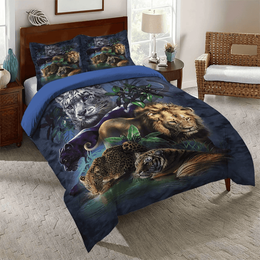 Cat Tracks King Size Bedding Set, Cat Soft Duvet Cover Set, African Jungle Bedding set, Big Cats Jungle Bedding Set, Gifts for Cat