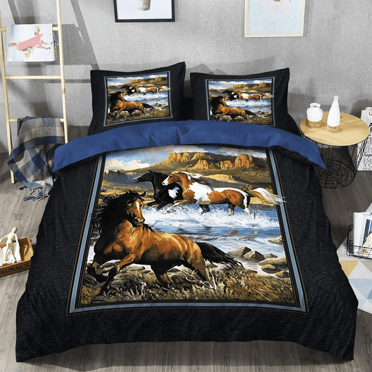 Abstract Horse Queen Size Bedding Set, Colorful Horse Bedding set, Galloping Horse Soft Duvet Cover Set, Horses Bedding Set, Gifts for Horse