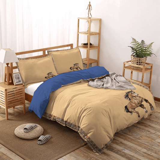 Galloping Horse Queen Size Bedding Set, Colorful Horse Bedding set, Horse Running Soft Duvet Cover Set, Horse Bedding Set, Gifts for Horse