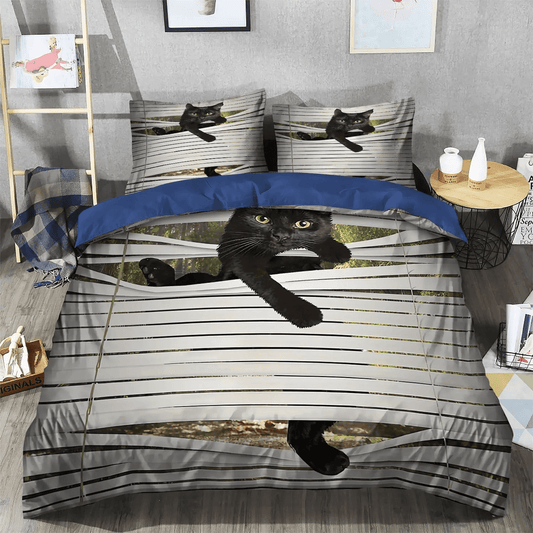 Black Cat Nsn Transparent Bedding set, Halloween Black Cat Spiral Soft Duvet Cover Set, Black Cat Bedding Set, Gifts for Black Cat