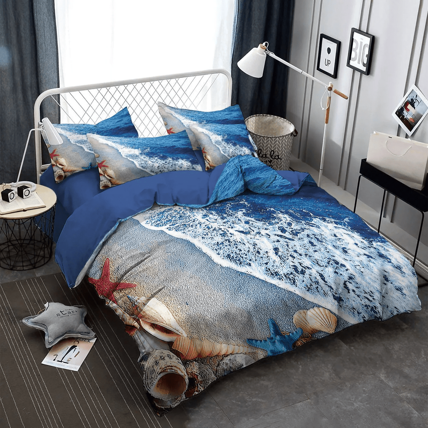 Beach Queen Size Bedding Set, Shark Beach Soft Duvet Cover Set, Shark Surfer Beach Summer Vacation Bedding set, Beach Bedding Set, Gifts for Beach