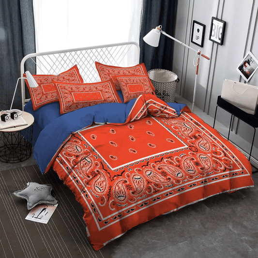 Girls Horse Bandana Soft Duvet Cover Set, Bandana Bedding set, Perfect Orange Bandana Bedding Set, Gifts for Bandana