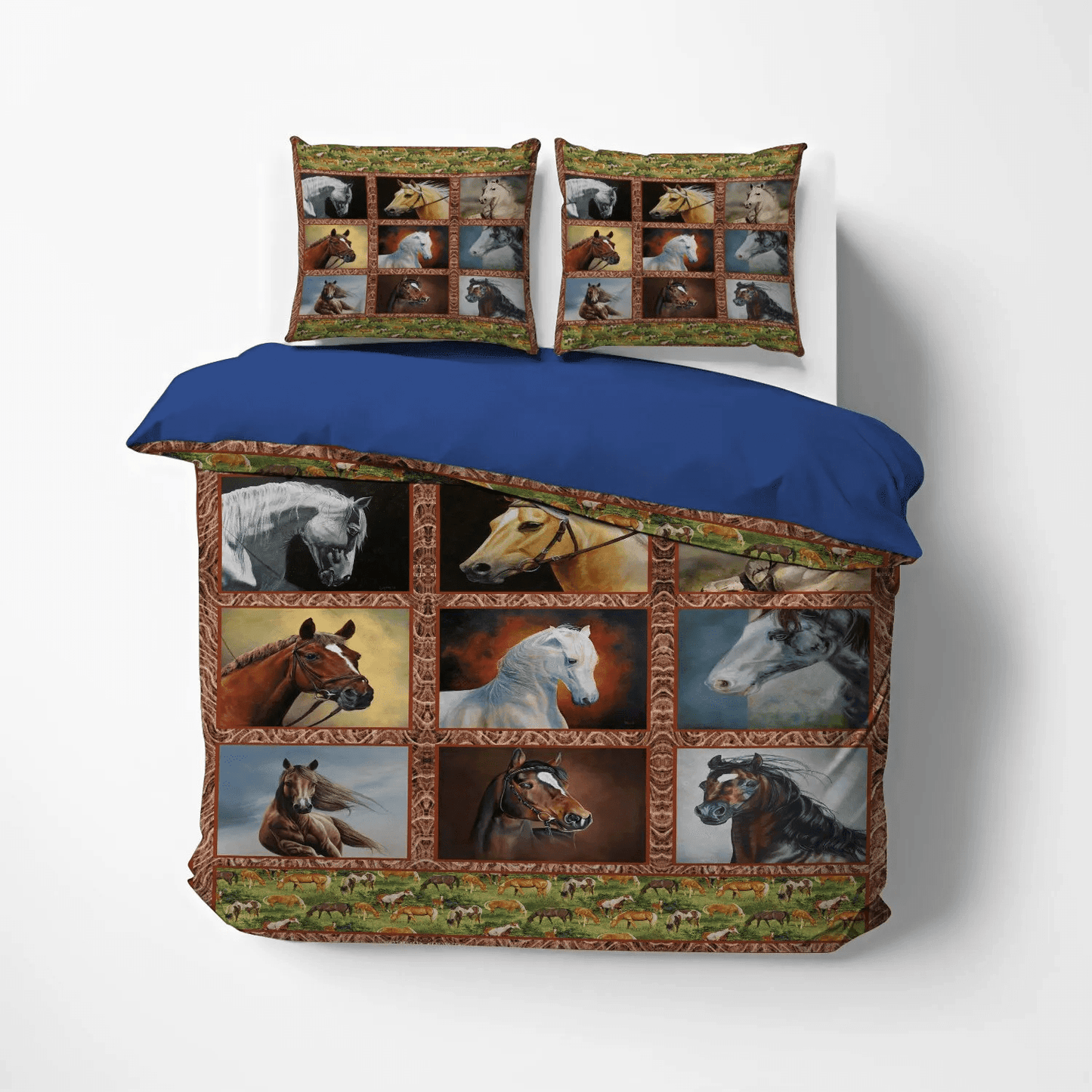 Abstract Horse King Size Bedding Set, Happy Family Soft Duvet Cover Set, Horse Family Bedding Set, Gifts for Family