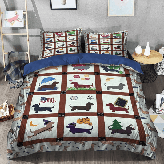 Chibi Dog Chibi Dog Chibi Dog Chibi Dog Soft Duvet Cover Set, Dog Queen Size Bedding Set, Dog Dachshund Bedding Set, Gifts for Dachshund