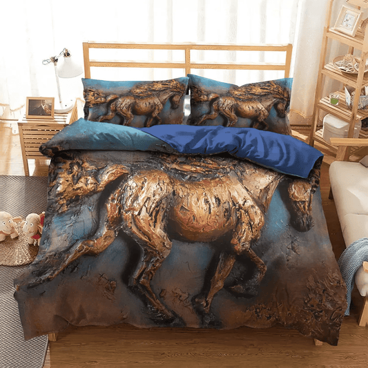 Colorful Horse Soft Duvet Cover Set, Galloping Horse King Size Bedding Set, Abstract Horse Queen Size Bedding Set, Horse Bedding Set, Gifts for Horse